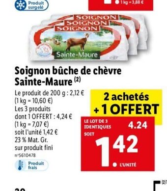 Lidl Soignon Bûche de chèvre Sainte Maure offre