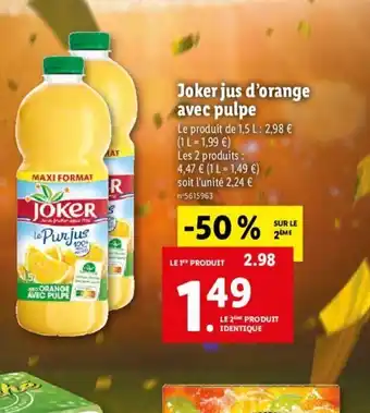 Lidl Joker Jus d'Orange Avec Pulpe offre