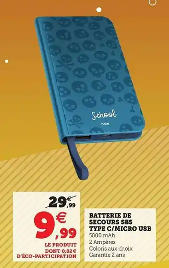 Hyper U Batterie De Secours Sbs Type C-micro Usb offre
