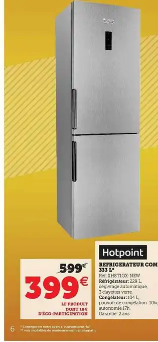 Hyper U Réfrigérateur 333l Hotpoint offre
