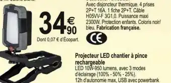 Tridôme Projecteur led chantier à pince rechargeable offre