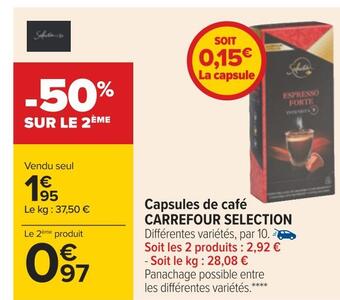 Carrefour Carrefour selection capsules de café offre