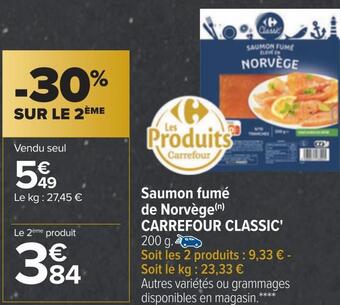 Carrefour Carrefour classic' saumon fumé de norvège offre