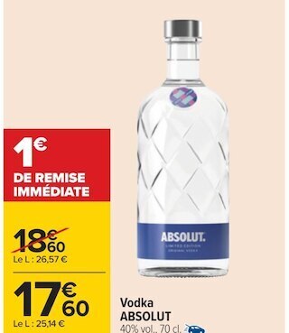 Carrefour Absolut vodka offre