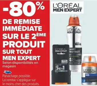 Carrefour L'oréal -80% de remise immédiate sur le 2ème produit sur tout men expert offre