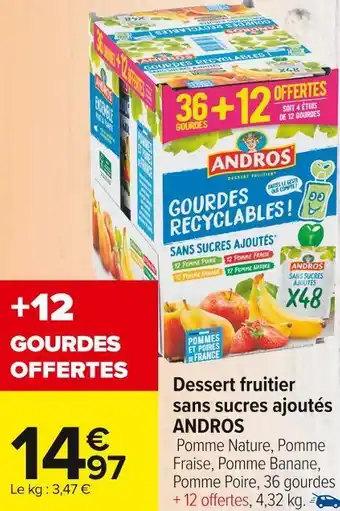 Carrefour Market Andros dessert fruitier sans sucres ajoutés offre
