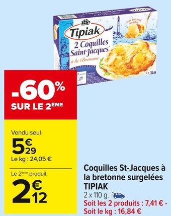 Carrefour Market Tipiak coquilles st-jacques à la bretonne surgelées offre