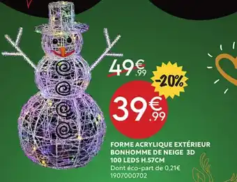Forme Acrylique Exterieur Bonhomme De Neige 3D 100 Leds H.57cm