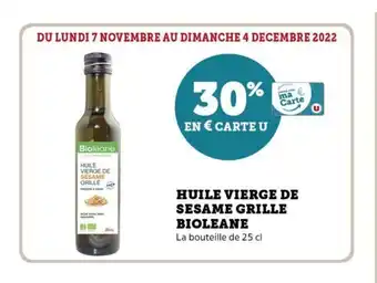 Super U Huile Vierge De Sesame Grille Bioleane offre