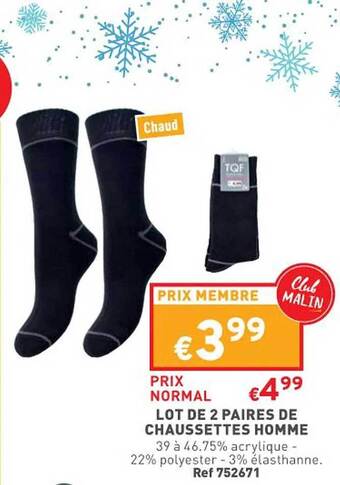 Trafic Lot de 2 paires de chaussettes homme offre