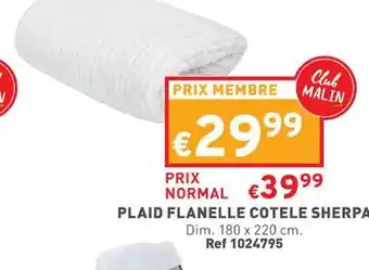 Trafic Plaid flanelle côtèle sherpa offre