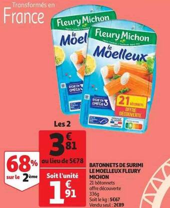 Auchan Bâtonnets de surimi le moelleux fleury michon offre