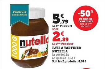 Hyper U Pâte à tartiner nutella offre