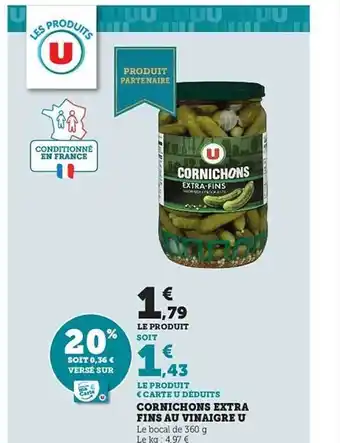 Hyper U Cornichons extra fins au vinaigre u offre