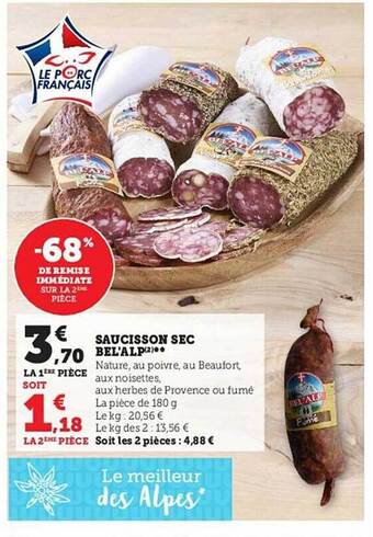 Hyper U Saucisson sec bel'alp offre