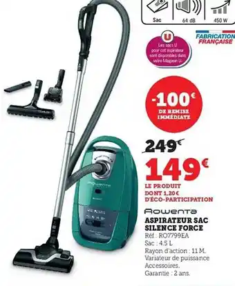 Hyper U Aspirateur sac silence force rowenta offre
