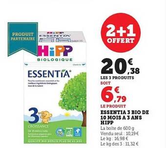 Hyper U Essentia 3 bio de 10 mois à 3 ans hipp offre