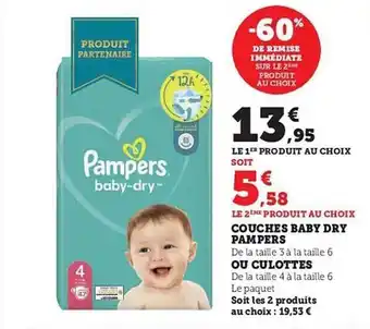 Hyper U Couches baby dry pampers ou culottes offre