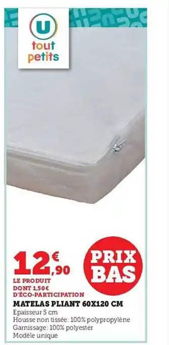 Hyper U Matalas pliant 60x120 cm u tout petits offre