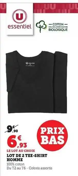 Hyper U Lot de 2 tee-shirt homme u essentiel offre