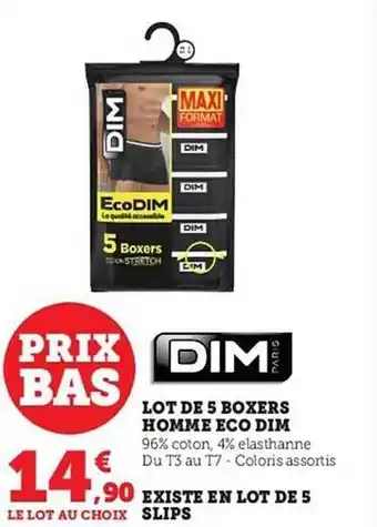 Hyper U Lot de 5 boxers homme eco dim existe en lot de 5 slips dim paris offre