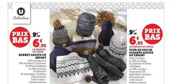 Hyper U Bonnet adulte ou enfant u collection, tour de cou ou écharpe adulte ou enfant u collection offre