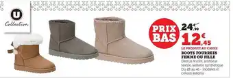 Hyper U Boots fourrées femme ou fille u collection offre