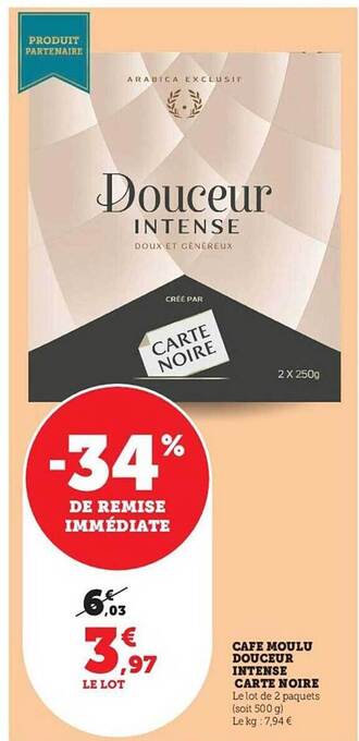 Hyper U Café moulu douceur intense carte noire offre