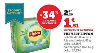 Hyper U Thé vert lipton offre