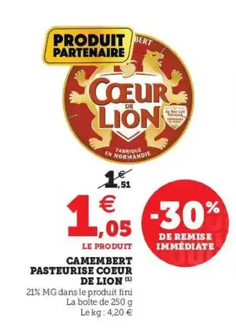 Super U Camembert Pasteurisé Cœur De Lion offre