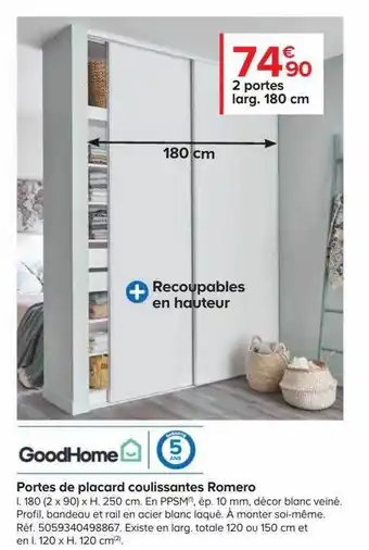Castorama 2 portes de placard coulissantes romero goodhome offre