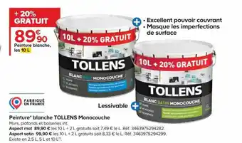 Castorama Peinture blanche tollens monocouche offre