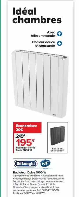 Castorama Radiateur inertie fluide dolce 1000 w dëlonghi offre