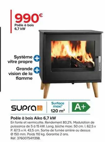 Castorama Poêle à bois aiko 6,7 kw supra offre