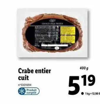 Lidl Crabe entier cuit deluxe offre
