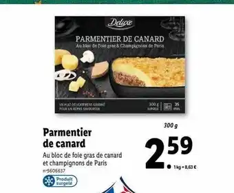 Lidl Parmentier de canard deluxe offre