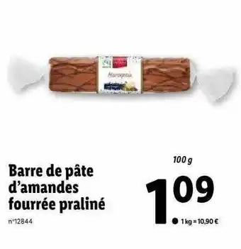 Lidl Barre de pâte d'amandes fourrée praliné favorina offre