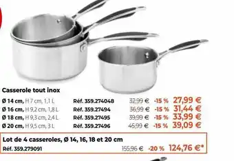Mathon Casserole tout inox offre