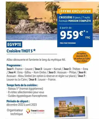 Lidl Egypte : croisière thots 5* offre