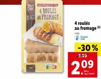 Lidl 4 roulés au fromage toqu du chef offre