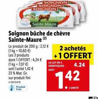 Lidl Soignon bûche de chèvre sainte-maure offre