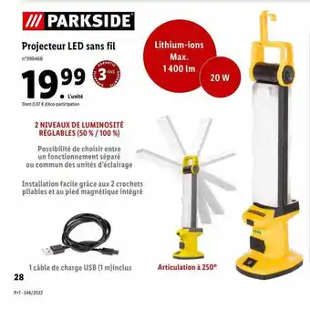 Lidl Projecteur led sans fil parkside offre