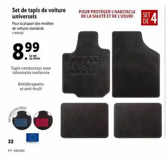 Lidl Set de tapis de voiture universels offre