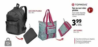 Lidl Sac ou sac à dos pliable topmove offre