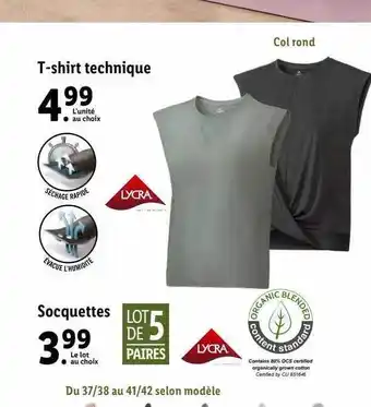 Lidl T-shirt technique lycra socquettes lycra offre