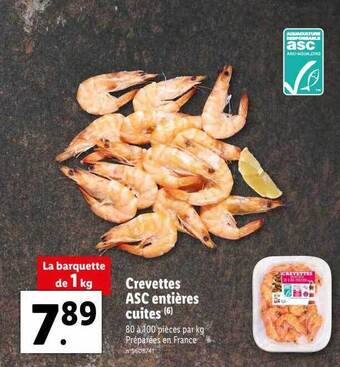Lidl Crevettes asc entières cuites offre