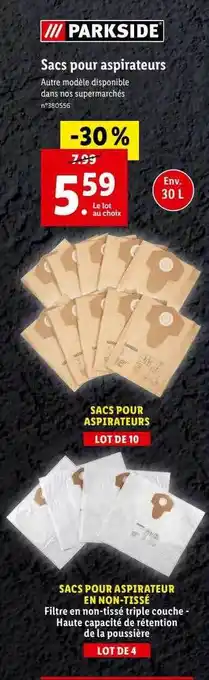 Lidl Sacs pour aspirateurs parkside offre