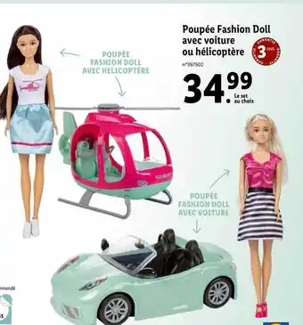 Lidl Poupée fashion doll avec voiture ou hélicoptère offre