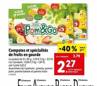 Lidl Compotes et spécialités de fruits en gourde -40% sur le 2ème offre
