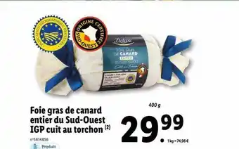 Lidl Foie gras de canard entier du sud-ouest igp cuit au torchon offre
